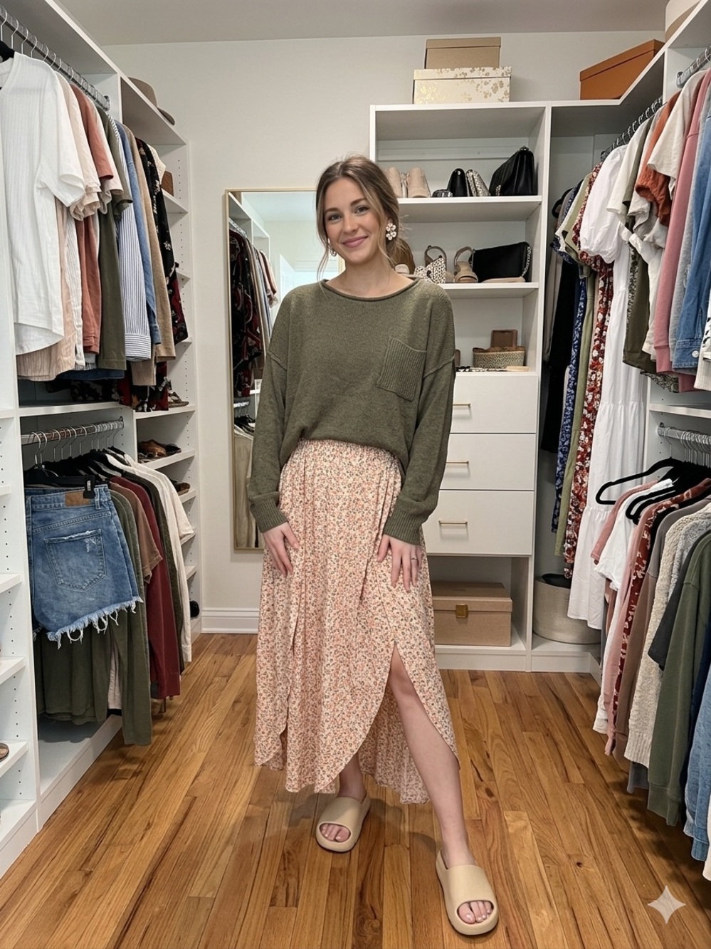 Floral Pink boho wide leg pants-  with oversized sweater